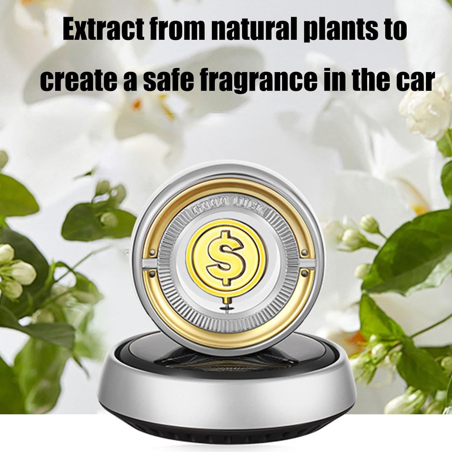 Car Solar Aromatherapy Rotating Coin Air Freshener, Eliminator and Creative Accessories Interior Decorations Car Fragrance (Silver) Image 