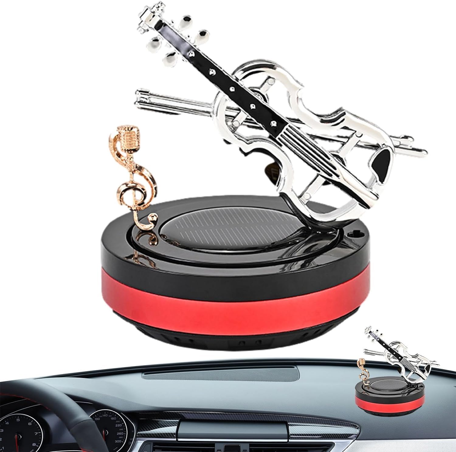 Luxury solar car aromatherapy double-ring suspension rotating Car Air Freshener Car Perfume (RED) Image 