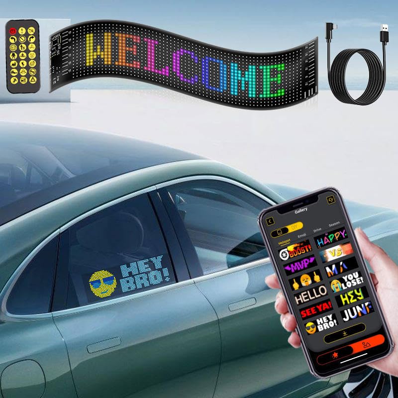 LED Sign Car Bluetooth App LED Matrix Pixel Panel Night Light DIY Programmable Flexible LED Display for Car, Shop, Hotel & Bar Image 