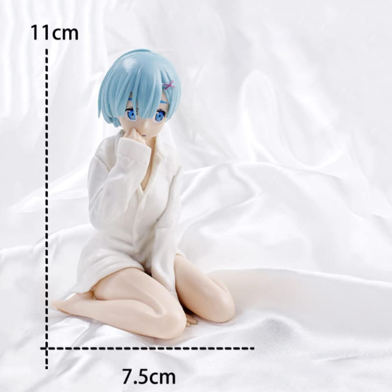 11 cm PVC REM Action Figure Model Toy with Blue Hair Sitting on Knees, Wearing White Shirt Image 