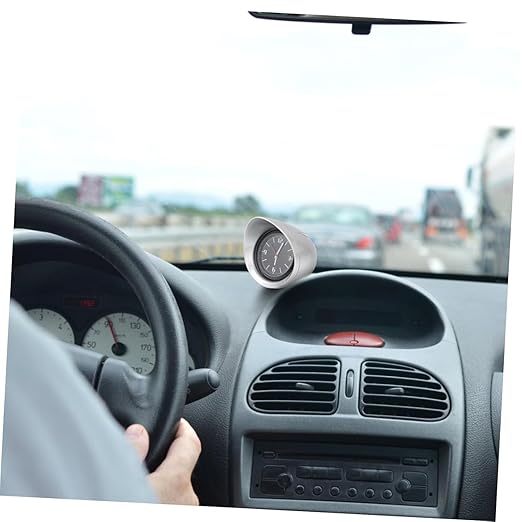 Car Interior Dashboard Clock Luminous Pointer Gauge Silver Zinc Alloy Shell Time Image 