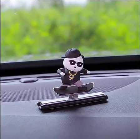 Car Skateboard Sliding Teddy Ornaments Cute Car Interior Dashboard Decorations for Car, Office, Home (Black) Image 