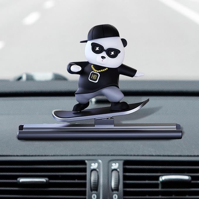 Car Skateboard Sliding Teddy Ornaments Cute Car Interior Dashboard Decorations for Car, Office, Home (Black) Image 