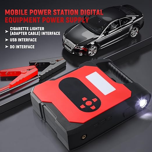 Car Jump Starter Power Pack with Tyre Inflator,12V 2000A Car Battery Booster Jump Starter with 150PSI Air Compressor, Car Jump Starter Power Bank with USB Socket, LCD Display and LED Light Image 