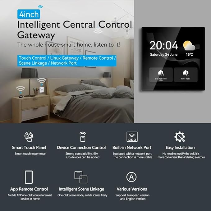 4 Inch In-Wall Tuya Central Control Panel Switch Smart Home Touch Panel Controller Built In Zigbee Hub Gateway and Alexa Speaker Image 