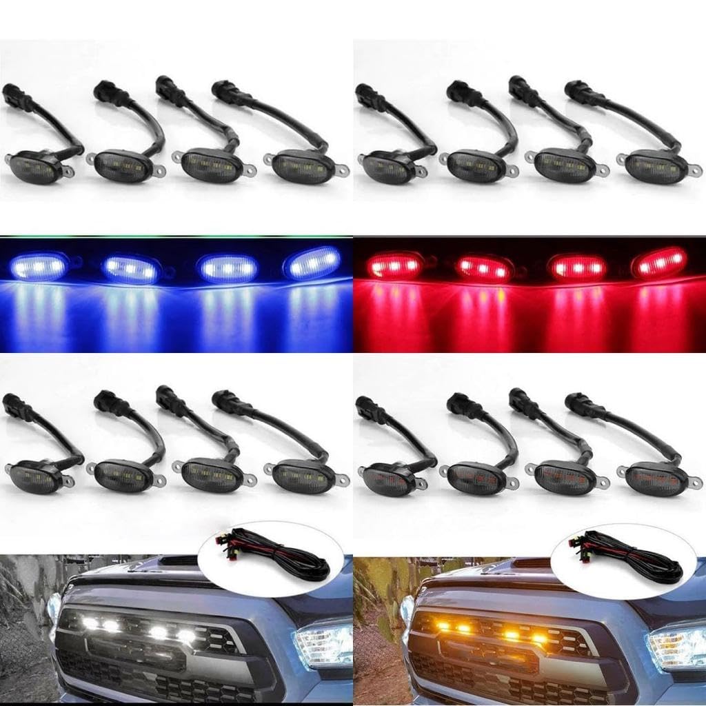 4 Pieces Smoked LED Lens Front Grille Running Light Universal For Car (Plug Design May Vary) (Blue) Image 