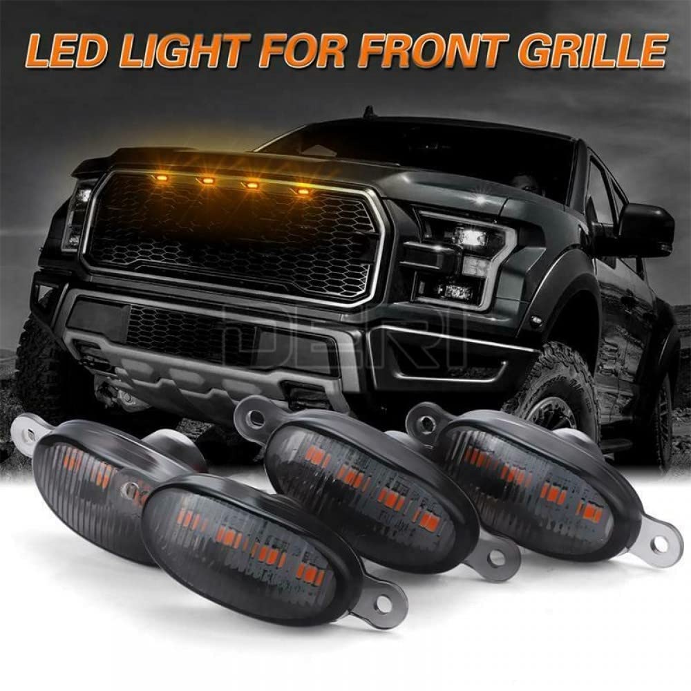 4 Pieces Smoked LED Lens Front Grille Running Light Universal For Car (Plug Design May Vary) (Blue) Image 