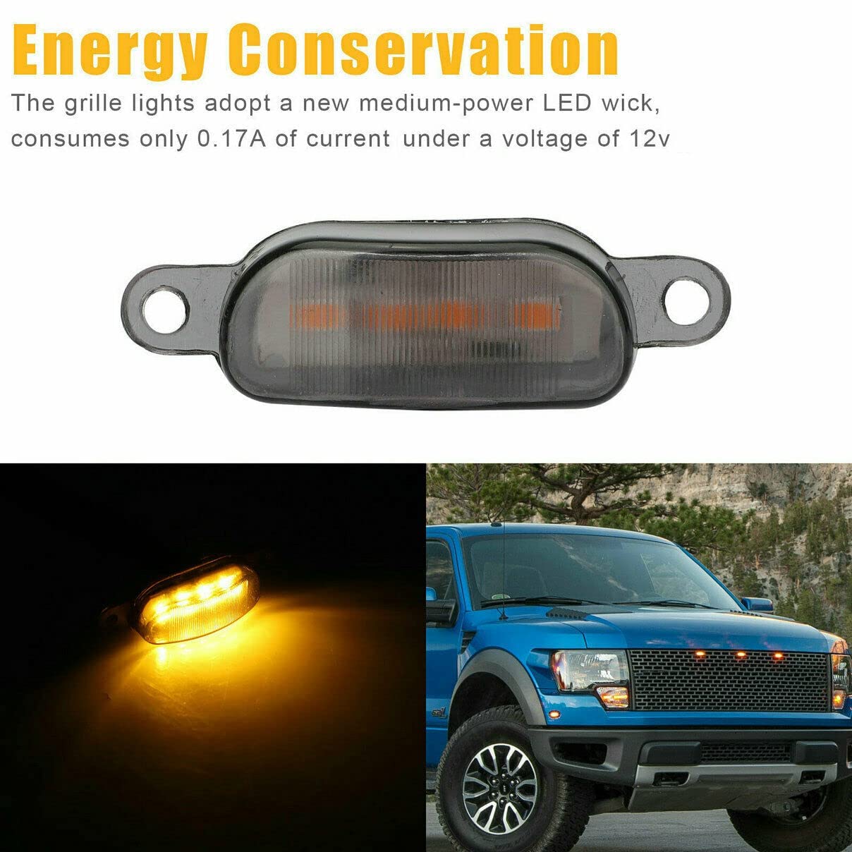 4 Pieces Smoked LED Lens Front Grille Running Light Universal For Car (Plug Design May Vary) (Blue) Image 