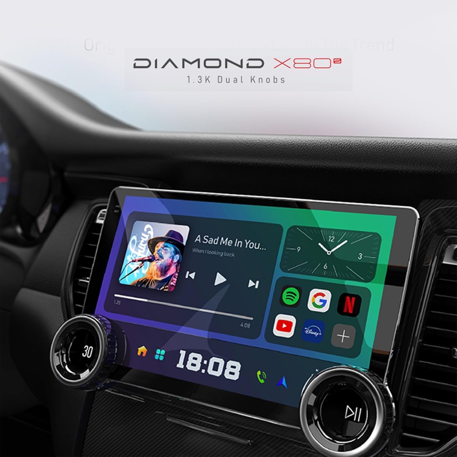 Original Diamond X80 10.1 inch 2K Player Car Android 13 TS-18 Processor Stereo IPS Touch Screen 2+32 WiFi GPS Navigation Bluetooth DSP Band with Dual Rotary Knob Image 