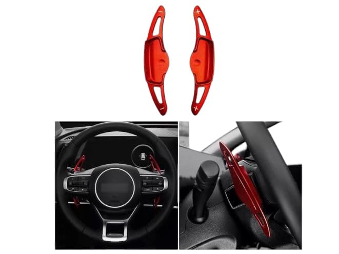 Aluminium Alloy Shift Paddle Steering Wheel Shifter Paddlers Extension Compatible for Kia K5 2021-2025 (Red) Image 