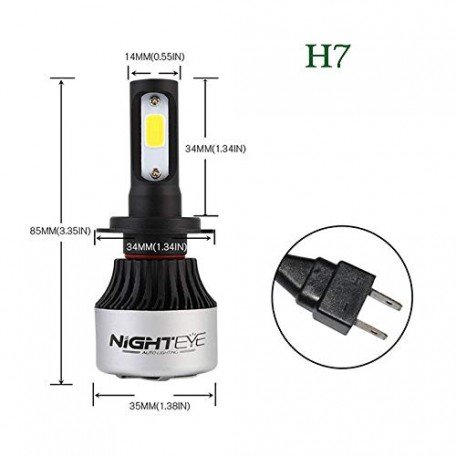 NightEye S2 H7  COB LED Car Headlights  72W 9000LM 6500K 2PCS - H7 1 year warranty Image 