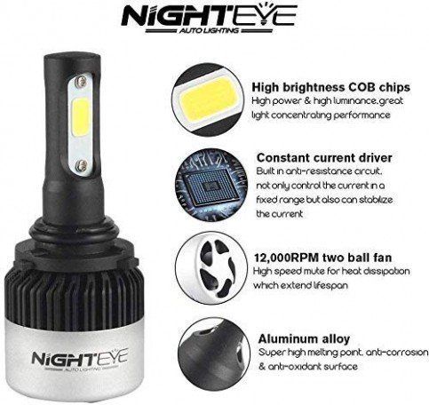 NightEye S2 H4 COB LED Car Headlights  72W 9000LM 6500K 2PCS - H4 Image 