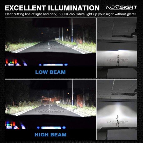 Novsight 9005/HB3 LED Headlight Kits (Pack of 2)- Bridgelux-COB LED Chips - 72W 10000Lumens 6500K White - High/Low Beam Headlight/Fog Light Conversion Kit Image 