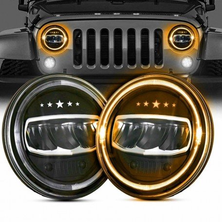  LED Headlight Compatible With Jeep Wrangler Inch 7-80w-round-led-headlight-with-halo-daytime-running-light-for-jeep-wrangler-Thar Pack of 2) Image 