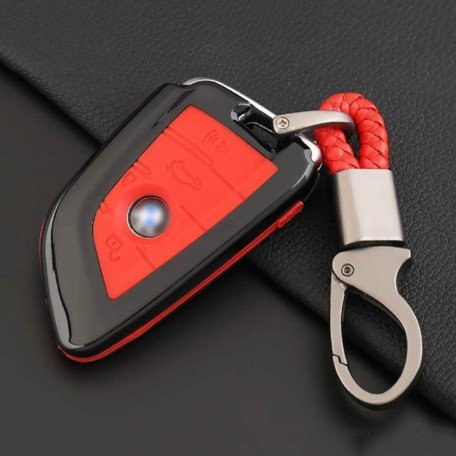 Carbon Fiber Key Fob Cover Shell Keyless Key Hard Case with Keychain For BMW X1 X 5 X6 5 7 Series(Pack of 1,Red) Image 