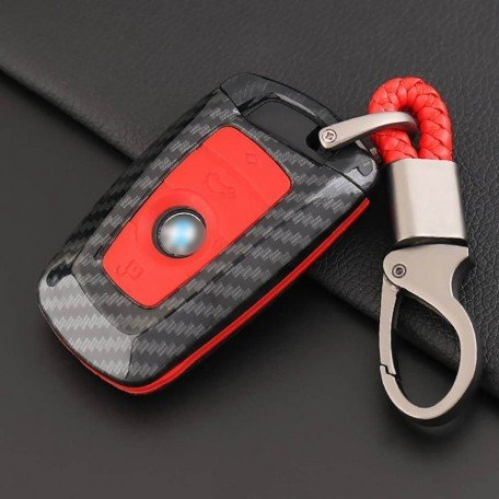 Carbon Fiber Key Fob Cover Shell Keyless Key Hard Case with Keychain For BMW 1 3 5 7 Series X3 X4 X5 X6(Red) Image 