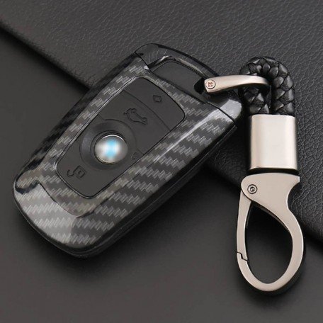 Carbon Fiber Key Fob Cover Shell Keyless Key Hard Case with Keychain For BMW 1 3 5 7 Series X3 X4 X5 X6(Black) Image 