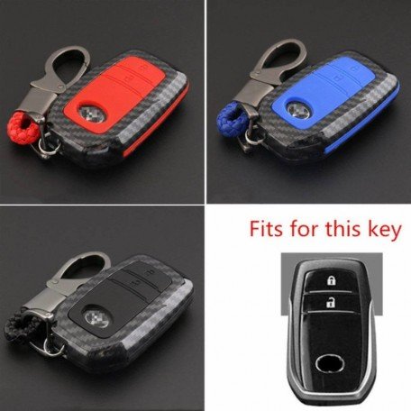 Carbon Fiber Key Fob Cover Shell Keyless Key Hard Case with Keychain For Toyota Fortuner 2 Button (Pack of 1,Black) Image 
