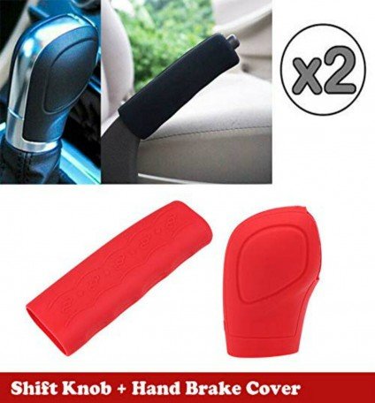 Silicone Gear Head Shift Knob Cover (Oval Shape) + 1 Handbrake Sleeve Cover (Red) Image 