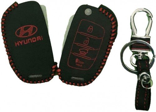 Leather Key Cover For Hyundai Venue Flip Key ( 1 Piece) Image 