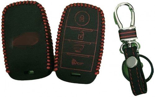 Leather Key Cover For Kia Sonet, Seltos 2020 4 Button Smart Key (Push Button Start Models,1 Piece) Image 