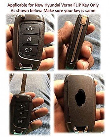 Carbon Fiber Key Fob Cover Shell Keyless Key Hard Case with Keychain For Hyundai Verna 2017 Onwards Flip Key (Red) Image 