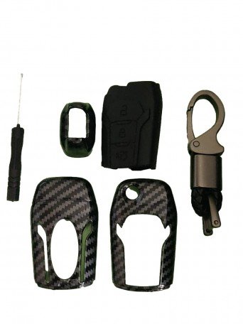 Carbon Fiber Key Cover For Ford Figo Aspire and Ford Endeavor For Flip(Folding) Key only (Black) Image 