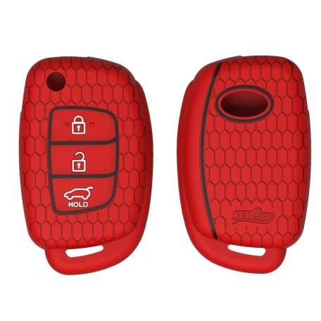 Silicone Key Cover Compatible With Hyundai Grand i10 Nios with Flip Key (Red) Image 