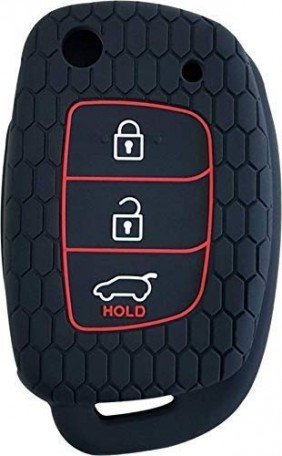 Silicone Key Cover Compatible With Hyundai Grand i10 Nios with Flip Key (Black, Pack of 1) Image 