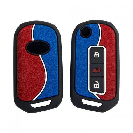 Duo Style Key Cover for Mahindra Bolero, Scorpio, TUV300, Thar, XUV700, Marazzo flip Key - Red/Blue Image 