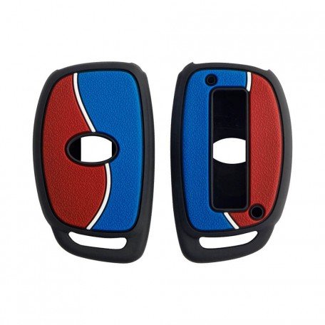 Duo Style Key Cover for Creta, Alcazar, i20, Venue, i10 Nios, Xcent Smart Keys (3B/4B Smart Key) - Red/Blue Image 