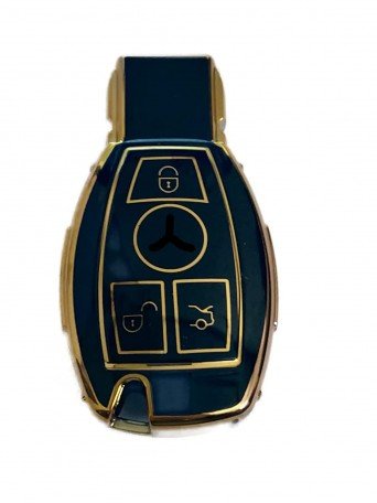 TPU Carbon Fiber Style Car Key Cover Compatible Fit For Merce-des Benz Smart Key (Gold Black) Image 