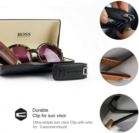 Blacksuit Autoban Leather Sunglass Clip Sun Visor Car Eyeglasses Holder Universal for car and Vehicles(Black) Image 