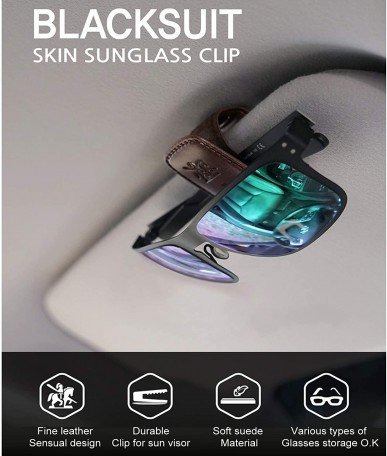 Blacksuit Autoban Leather Sunglass Clip Sun Visor Car Eyeglasses Holder Universal for car and Vehicles(Black) Image 