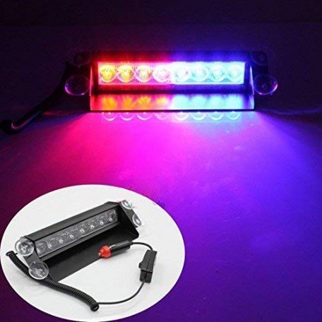 8 Led Strobe Lights Blue/Red Flasher Police Light for Car and Bike