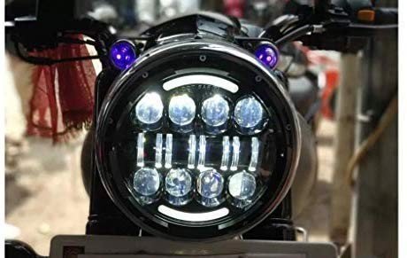 7 Inch Fancy Half ring Headlight with Turning Signal Lights for Royal Enfield Bullet, Classic,Thunderbird Electra (12-30V, 75W White LED Light)