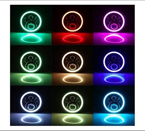 7 inch LED RGB Round DRL Flashing Angel Eye Halo Ring Headlamp Bluetooth Controlled for Jeep Wrangler