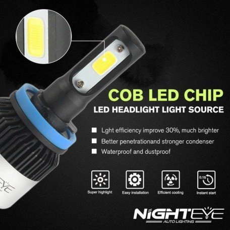 NightEye S2 H8/H9/H11 COB LED Car Headlights 72W 9000LM 6500K 2PCS - H8/H9/H11
