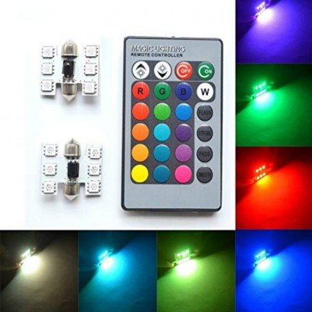 Atmosphere Colorful Roof Led Light, Controlled By Remote Control 5050 6S MD 36 mm Car LED Dome Reading Super Bright Lamp New Lights with Remote (Pack of 2)