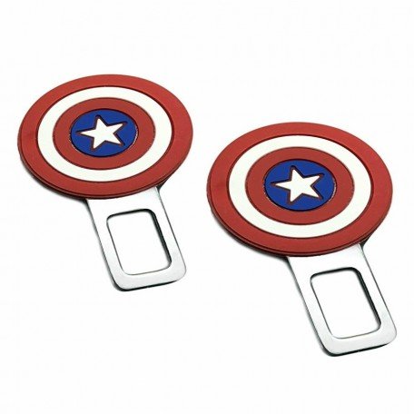 Safety Alarm Stopper Captain America Design Null Insert Seat Belt Buckle Clip for All Cars (Multi colour)-Set of 2  Image