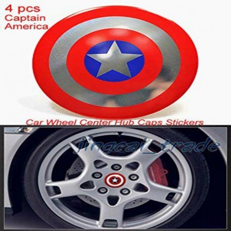 1 Set (4 Pcs) Captain America Shield Aluminum Alloy Car Wheel Center Hub Cap Sticker Emblem Decal Universal for Auto Car Van, Brand New Image 