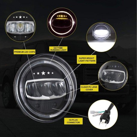  LED Headlight Compatible With Jeep Wrangler Inch 7-80w-round-led-headlight-with-halo-daytime-running-light-for-jeep-wrangler-Thar Pack of 2)