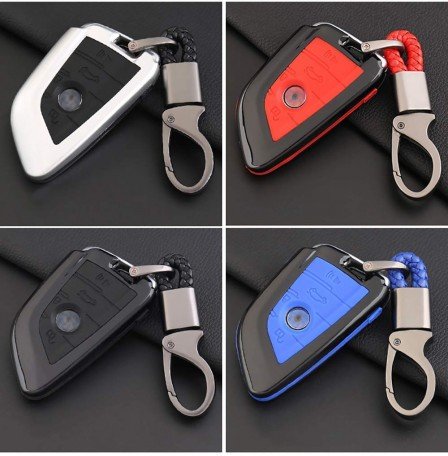 Carbon Fiber Key Fob Cover Shell Keyless Key Hard Case with Keychain for BMW X1 X 5 X6 5 7 Series(Pack of 1,Red)