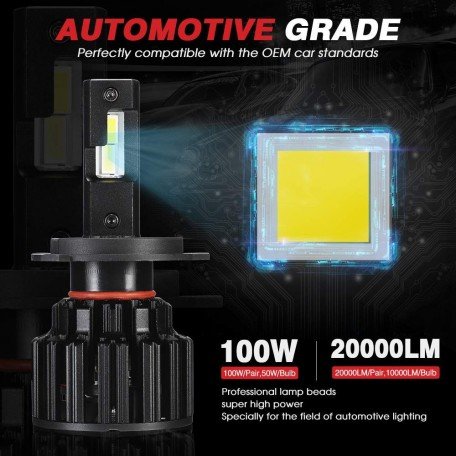 NOVSIGHT H4 Hi/Lo LED Headlight Bulbs Conversion Kit - 100W(50W/Bulb) Extremely Bright Up to 20000LM(10000LM/Bulb) - 6000K White - Built-in Decoding Driver(H4 9003) 