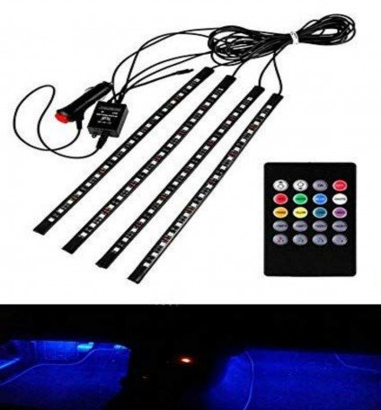  4pcs 4 * 18(72 Led) multicolour music car interior light under with sound function and wireless remote control Image