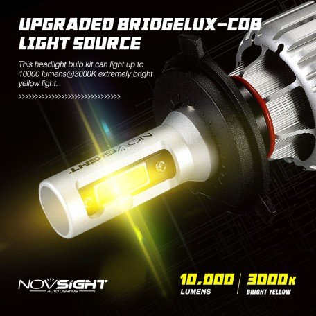 Novsight 9005/Hb3 led headlight kits (pack of 2)- bridgelux-cob led chips - 72w 10000lumens 6500k white - high/low beam headlight Yellow Image 