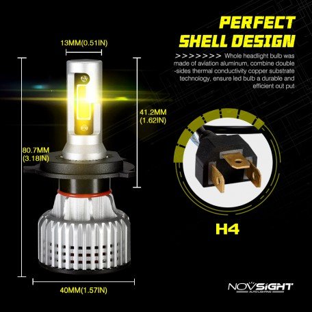 Novsight 9005/Hb3 led headlight kits (pack of 2)- bridgelux-cob led chips - 72w 10000lumens 6500k white - high/low beam headlight Yellow Image 