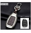 Car Keyless Key Cover case fob for Top Model Hyundai Verna in Zinc Alloy Metal and Leather Brown Color Image 