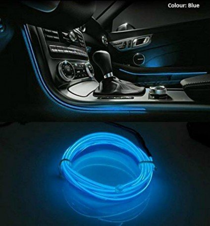 Car Dashboard Cold EL Wire Car Interior Light Ambient Neon Light for Cars - 5 Meter Roll (Blue, Pack of 1) Image