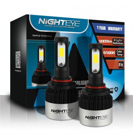 NightEye Ultrawhite Led Headlight Bulbs COB 72W (36W x 2) 9000lm (9006/HB4)